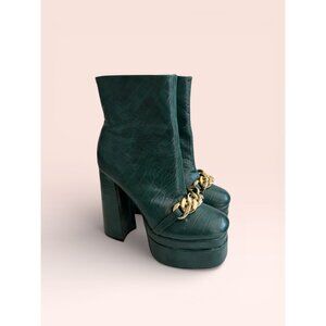 EGO Green Croc Embossed Gold Chain Detail Platform Boots Size UK 6 / US 8